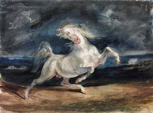 Cheval effraye par la foudre - Villámtól megrémült ló - Delacroix, Eugene (1798-1863) - 1825-1829 - Akvarell, gouache papíron - 23,6x32 - Szepmuveszeti Múzeum, Budapest alkotó: Ferdinand Victor Eugene Delacroix