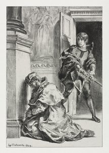 Hamlet: Hamlet kísérletei megölni a királyt, 1843. alkotó: Ferdinand Victor Eugene Delacroix