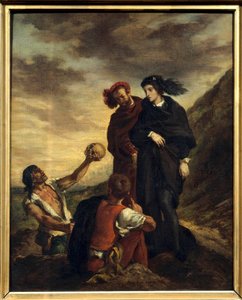 Hamlet és Horatio a temetőben Illusztráció William Shakespeare „Hamlet” című darabjának V. felvonásához (1564-1616). Eugene Delacroix (1798-1863) festménye (vanite) 1839 Dim. 0,81 x 0,65 m Párizs. Louvre múzeum alkotó: Ferdinand Victor Eugene Delacroix