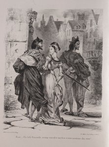 Illusztrációk Fausthoz: Faust Marguerite csábítására törekszik, 1828. alkotó: Ferdinand Victor Eugene Delacroix