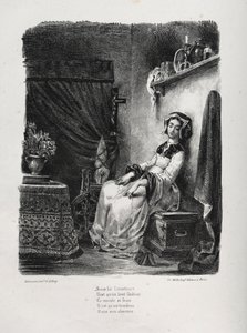 Illusztrációk Fausthoz: Marguerite a kerékkel, 1828. alkotó: Ferdinand Victor Eugene Delacroix