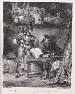 Illusztrációk Fausthoz: Méphistophélés Faustnál jár, 1828. alkotó: Ferdinand Victor Eugene Delacroix
