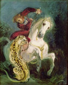 Jaguár megtámad egy lovast, 1855 körül