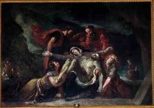 Eugene Delacroix (1798-1863) festménye: Pieta vagy „” Deportration” 1844 V. 3,55 x 4,75 m-es Saint-Denis du Saint-Sacrement templom Párizsban. alkotó: Ferdinand Victor Eugene Delacroix