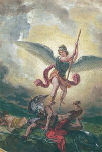 Szent Mihály harcol a sárkánnyal, részlet, chapelle des Saints-Anges 1849-1861 (olaj és viasz gipszre)