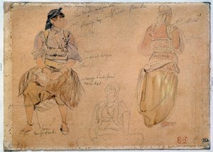 Tanulmányok az arab nőkről Ólombányát rajzol Eugene Delacroix (1798-1863) akvarellekkel, 1832 Párizs, Louvre Múzeum alkotó: Ferdinand Victor Eugene Delacroix