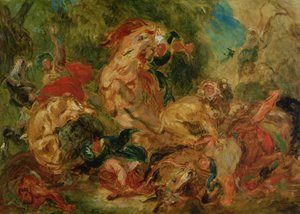 Tanulmány az Oroszlánvadászathoz, 1854 alkotó: Ferdinand Victor Eugene Delacroix