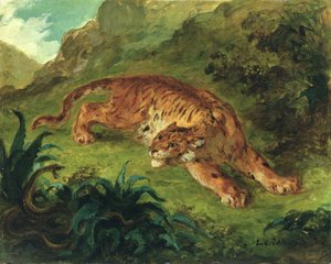 Tigris és Kígyó, 1858 (olaj, papír, a panelre szerelve)