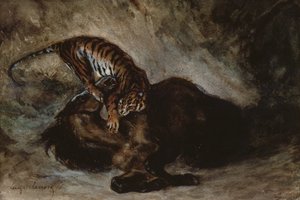 Tigris megtámad egy lovat (wc papíron) alkotó: Ferdinand Victor Eugene Delacroix