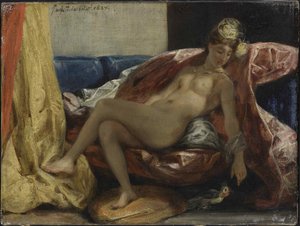 Nő papagájjal, 1826 és 1828 között. alkotó: Ferdinand Victor Eugene Delacroix