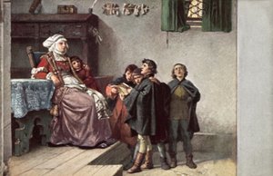 Luther Márton énekelt Frau Cottának, amikor diák volt a németországi Eisenachban, 1499 alkotó: Ferdinand Wilhelm Pauwels