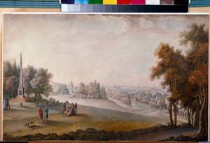 Ferdinand de Meys (?-kb. 1810) "Kilátás a Carskoje Selo parkra" Akvarell, gouache papíron alkotó: Ferdinand de Meys