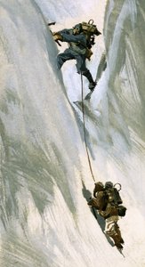 Hillary bepréselte a testét egy szűk résbe, és hátrafelé felhúzta magát. alkotó: Ferdinando Tacconi