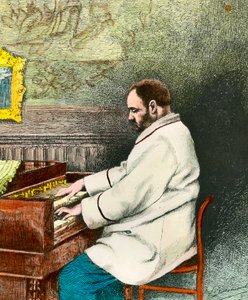 Emile Zola (1840-1902) orgonán portréja. Desmoulin metszete (XIX. század). Coll. Kifelé. alkotó: Fernand Desmoulin