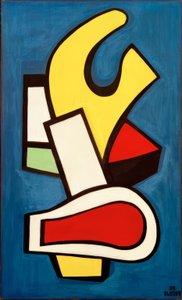 Kék alapon építészeti kompozíció alkotó: Fernand Leger