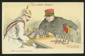 Képeslap, Szatirikus színekben: Hein! I Snack You - War of 14-18, Németország Poroszország - William II, Joffre, Soldiers Illusztráció: Gottlob (1873-1935)