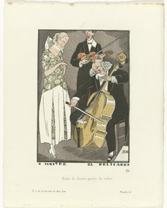 Gazette du Bon Ton, 1920 - No. 9, Pl. 66: O Maitre el Relicario / Szalaggal díszített vacsoraruha (cím a tárgyon)