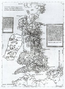 Nagy-Britannia szigete, amely Anglia és Skócia Írországgal szomszédos királyságát foglalja magában, Paulo Forlani metszet, 1562 (rézmetszet) alkotó: Fernando Bertelli