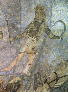 Férfi sarlóval és lándzsával, részlet a Cielo de Salamanca-ról, 1480-90 körül.