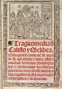 A Celestina vagy Callisto és Melibea tragikomédiája címlapján megjelent miniatűr pergamenre. alkotó: Fernando de Rojas