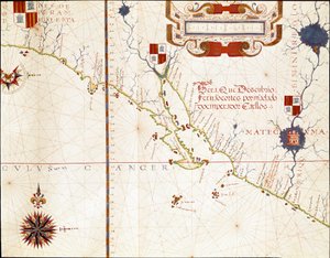 Kilátás Mexikó nyugati partjára és Dél-Kalifornia - Térkép alkotó: Fernao Vaz Dourado