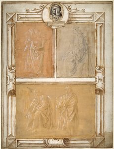Köpönyeges figurák tanulmányozása (ezüstpont fehér testszínnel kiemelve előkészített papíron) alkotó: Filippino (follower of) Lippi
