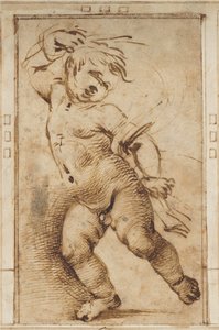 Táncoló Puttó, kezében egy drapériát alkotó: Filippino Lippi