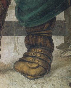 Szent Fülöp hajtó sárkány a Hieropolis templomból, Filippino Lippi, lábbeli részlet, freskó alkotó: Filippino Lippi