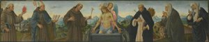 Fájdalmak férfia és hat szent (Páduai Szent Antal, Toulouse-i Lajos, Ferenc, Domonkos, Klára és Sienai Katalin) alkotó: Filippino Lippi
