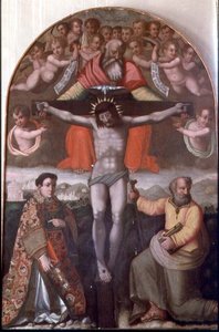 Szentháromság az SS-szel. István és Fülöp, oltárkép központi táblája (tempera a panelen) alkotó: Filippino Lippi