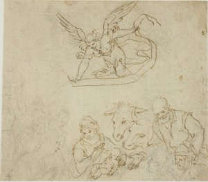 Születés (recto); Szűz és gyermek, angyal (fordítva)