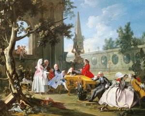 Filippo Falciatore (aktív 1737-1768) koncert a kertben, olaj, vászon, 75,8 x 102 cm, Részlet, Olaszország, 1750 körül