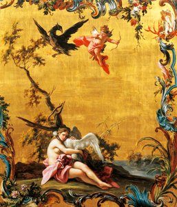 Léda és a hattyú, Filippo Falciatore (aktív 1737-1768), olaj, panel.