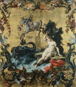 Filippo Falciatore (aktív 1728-1768) Perseus, aki megszabadítja Andromedát a tengeri szörnytől, olaj, tábla.