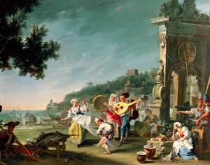 Tarantella Margellinában, 1750 körül, Filippo Falciatore (aktív 1737-1768), olaj, vászon, 76,2 x 102 cm. Olaszország
