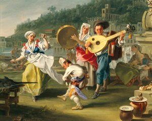 Tarantella in Mergellina, 1750 körül, Filippo Falciatore (aktív 1737-1768), olaj, vászon, 76,2x102 cm, Részlet, Olaszország