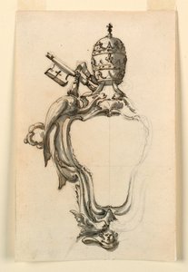 Rajz, Egy pápai címerpajzs, 1740-70 alkotó: Filippo Marchionni