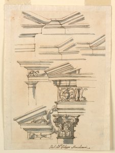Rajz, Tanulmányok lábazathoz és oromzathoz, 1770 körül. alkotó: Filippo Marchionni