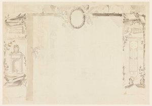 Rajz, Befejezetlen terv egy pápai gyár felállítására utaló emléklaphoz (Annonai Magazinok), 1760-69 alkotó: Filippo Marchionni