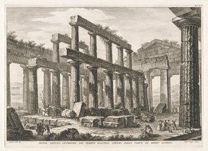 Egy másik belső nézet a Hexastyle Hypaethral templomról délről, Antichit felől? Pesto (Paestum régiségei)