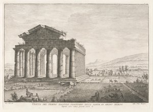 Kilátás a Peripterális Hexastyle templomra délről, Antichit felől? Pesto (Paestum régiségei)
