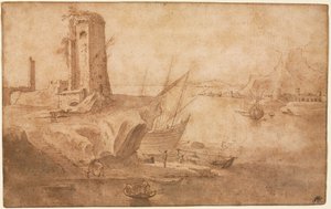 Táj toronnyal a tengerparton, 1600-1614.