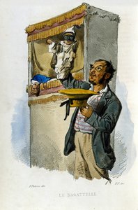 Nápoly város kisvállalkozása: a bábszínész. Metszet F. Palizza festménye után. Francesco de Bourcard „” Costumi del regno di Napoli” című művéből” alkotó: Filippo Palizzi