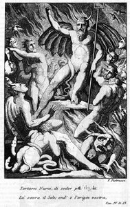 Illusztráció Torquato Tasso (a bögre néven ismert) „The Jerusalem Delivree” című jelenetéről. "" Tartarei Numi, hogy méltóbban üljön a Nap felett... "" IV. ének. Illusztráció: Filippo PISTRUCCI (1782-1859). alkotó: Filippo Pistrucci