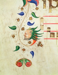 Missal 515 f.72v Zoomorf levélszegély, részlet egy 1449 előtt készült kóruskönyvből
