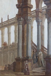 Építészeti festmény, olaj, fa, szalon redőnyök, királynő lakása, vadászrezidencia, Filippo Juvarra (1678-1736), Stupinigi, Piemont, Olaszország