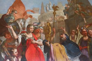 Caesar Alexandria falai alatt, Felice Manassero, gobelin rajzfilm, előszoba, keleti lakás, vadászrezidencia, Filippo Juvarra (1678-1736), Stupinigi, Piemont, Olaszország