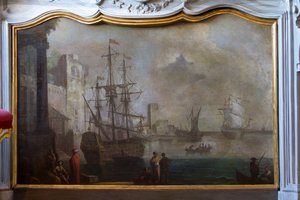 Tengeri tájkép, kandalló paraván, vadászrezidencia, Filippo Juvarra (1678-1736), Stupinigi, Piemont, Olaszország
