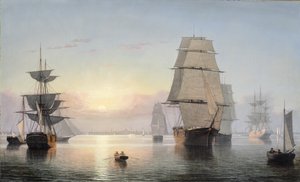 Boston kikötője, naplemente alkotó: Fitz Henry Lane