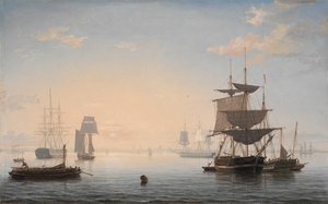 Boston kikötője, a város a távolban, 1846-47 körül